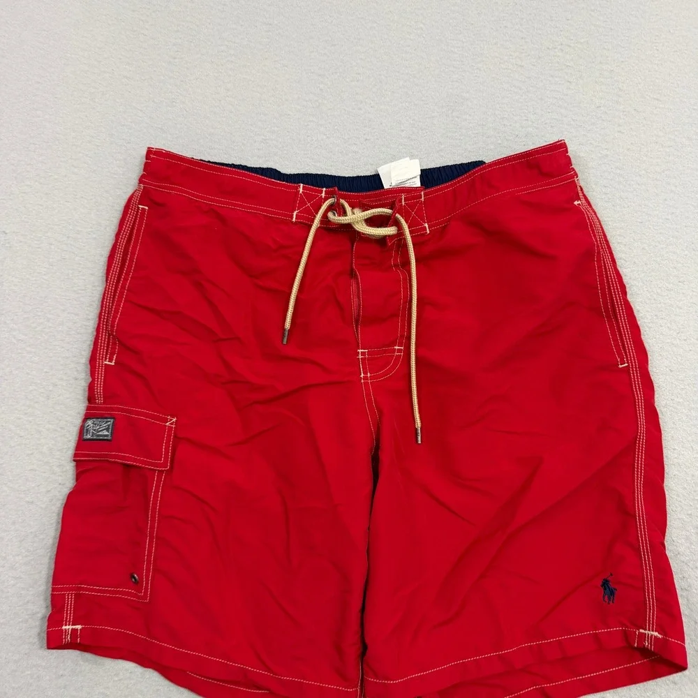 Polo Ralph Lauren Swim Trunks Large Red Traveler Board Shorts Cargo Pocket Pony